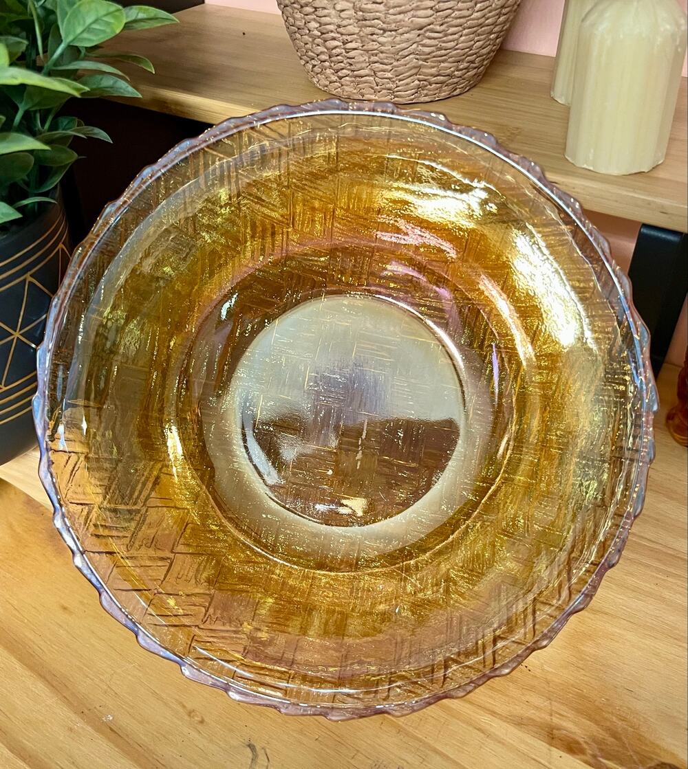 Vintage Indiana Glass Marigold Carnival Glass Bowl - Basketweave